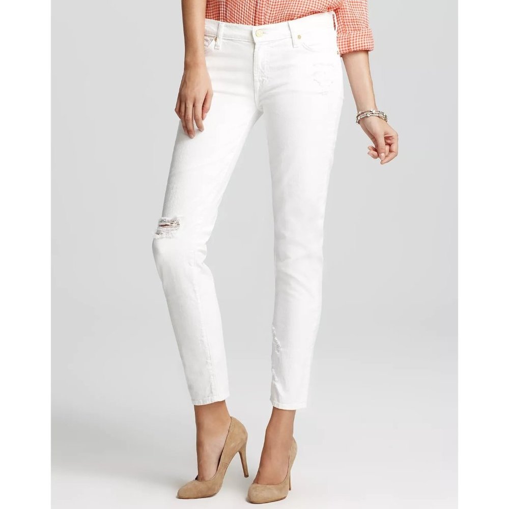 7 For All Mankind Womens The Slim Cigarette Jeans White Destroyed size 27 7FAMK